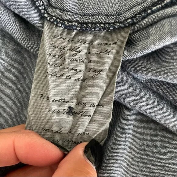 Raquel Allegra Blue Cotton Denim Fringe-Hem Button Down Shirt – Size 3 (Medium) - Picture 6 of 7